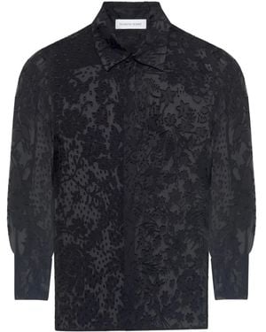 Marine Serre Floral-Appliqué Silk-Blend Shirt - Blue