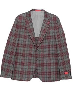 Isaia Blazer À Carreaux Et Revers Crantés - Violet