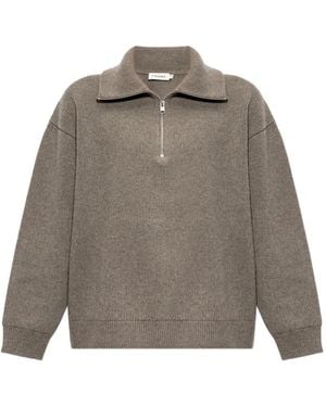 FRAME Retro Ribbed-Knit Half-Zip Sweater - Grey