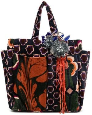 Biyan Floral-Print Velvet Tote Bag - Black