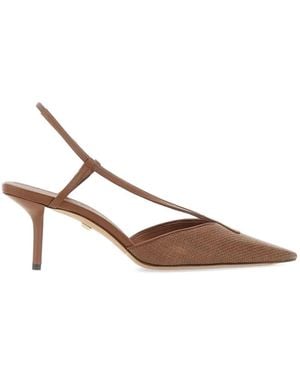 Max Mara Raffia-Effect Canvas Slingbacks - Natural