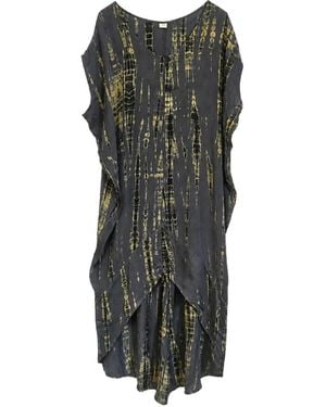 SLO_HAND_MADE Kaftan Tie-Dye Asymmetric Midi Dress - Gray