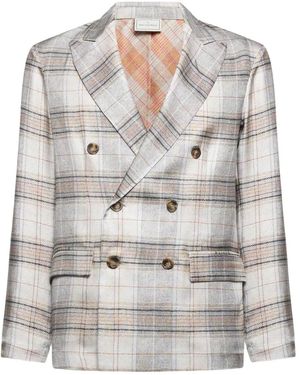 Pierre Louis Mascia Blazer Doppiopetto A Quadri - Grigio