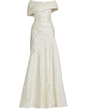 Tadashi Shoji Jacquard Off-Shoulder Maxi Dress - White