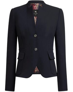 Etro Single-Breasted Jacket With Peplum Detail - Blue