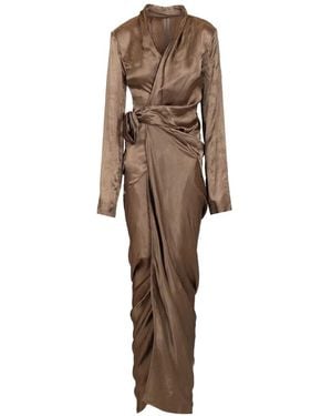 Rick Owens Tie Long-Sleeve Maxi Dress - Natural