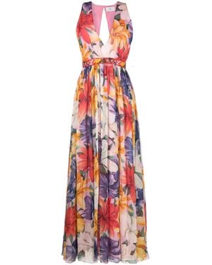 Etro Floral-Print Silk Dress - Red