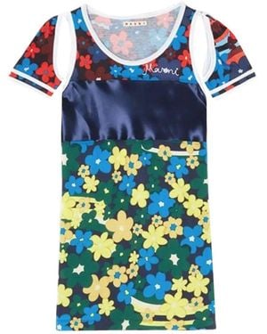 Marni Floral-Print Cut-Out T-Shirt - Blue