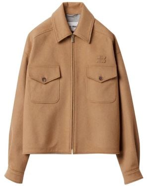 Miu Miu Button-Flat Pocket Jacket - Brown