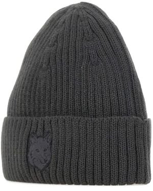 Maison Kitsuné Fox-Head Ribbed Beanie - Grey