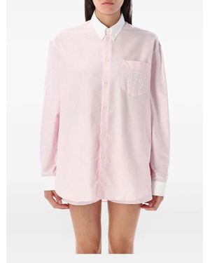 Sporty & Rich Crest-Embroidered Striped Shirt - Pink