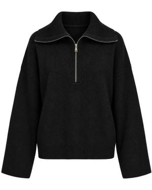 SOLOTRE Half-Zip Wool Sweater - Black