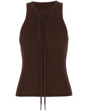 Iceberg Lace-Up Ribbed-Knit Top - Brown