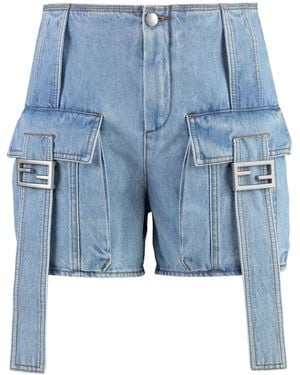 Fendi Baguette Denim Cargo Shorts - Blue