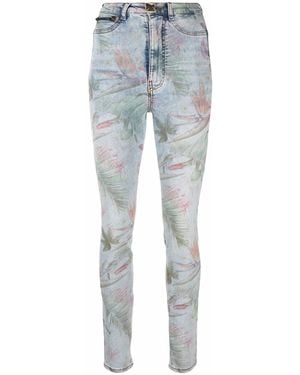 Philipp Plein Floral-Print Skinny Jeans - Blue