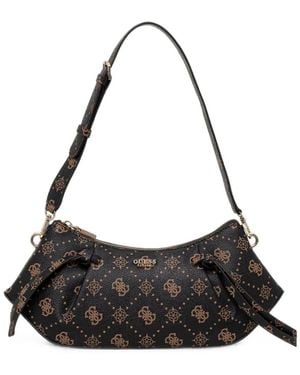 Guess Allegra Monogram-Print Knotted Shoulder Bag - Black