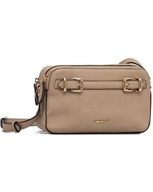 Twinset Buckle Satchel Cross Body Bag - Natural