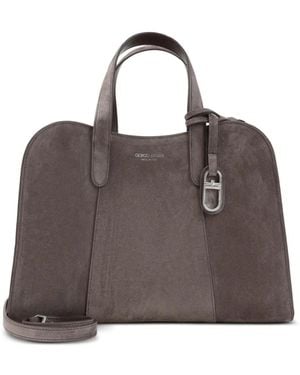 Giorgio Armani Suede Logo-Print Tote Bag - Brown