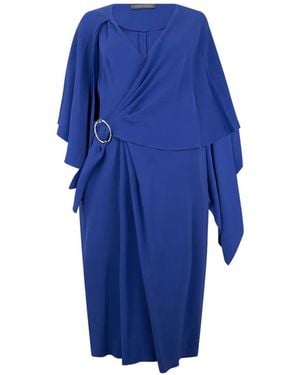 Alberta Ferretti Cape-Detail Draped Midi Dress - Blue