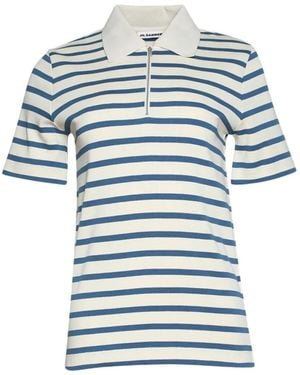 Jil Sander Striped-Pattern Zip-Collar Polo Shirt - Natural
