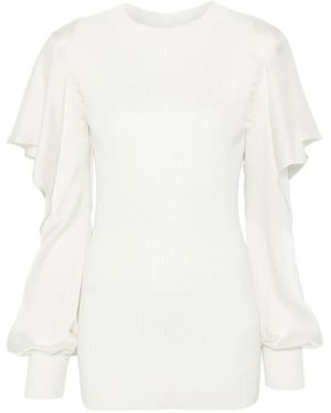 Sacai Ruffled Satin-Sleeve Top - White