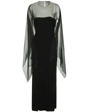 Alberta Ferretti Fitted Midi Dress With Sheer Long Sleeves And Ethereal Back Detail - Black