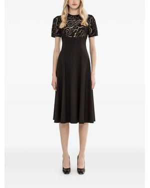 Nissa Floral-Embroidery Midi Dress - Black