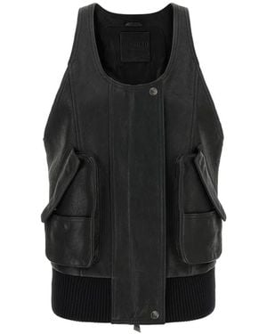 The Attico Hammered Leather Gilet - Black