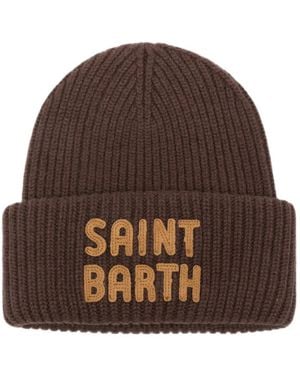 MC2 Saint Barth Berry Logo-Patch Ribbed-Knit Beanie Hat - Brown