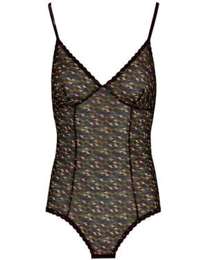 Laura Urbinati Geometric-Print Tulle Bodysuit - Brown