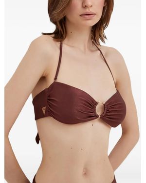 Guess Logo-Patch Ruched Bikini Top - Red