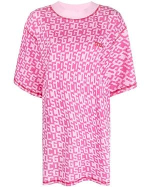 Gcds Monogram-Print T-Shirt Dress - Pink
