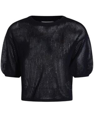 Antonelli Pointelle-Knit Top - Black