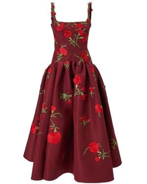 Carolina Herrera Carnation-Embroidered Scoop-Neck Dress