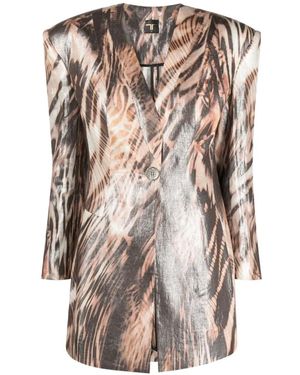 Tessitura Body Couture Printed Oversized-Shoulder Blazer - Brown