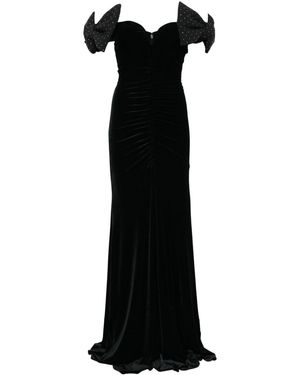 Nissa Bow-Detail Velvet Maxi Dress - Black