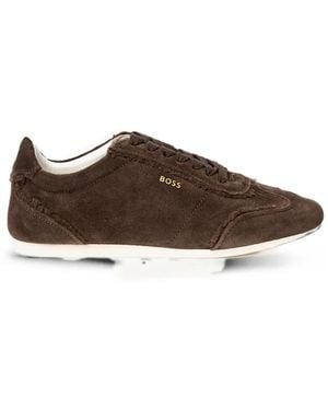 BOSS Suede Raw-Edge Sneakers - Brown