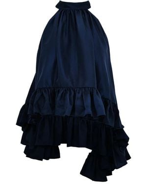 Azeeza Plath Raw Silk Top - Blue
