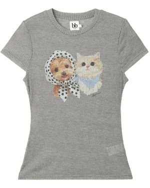 B+ AB Graphic-Print Ribbed T-Shirt - Grey
