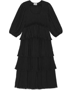 Ganni Tiered Midi Dress - Black