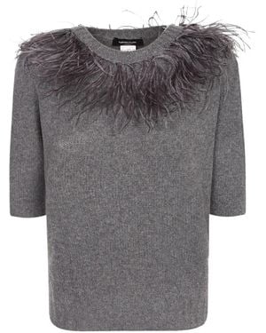 Fabiana Filippi Feather-Trim Short-Sleeve T-Shirt - Grey