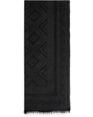 Alberta Ferretti Geometric-Print Frayed-Edge Scarf - Black