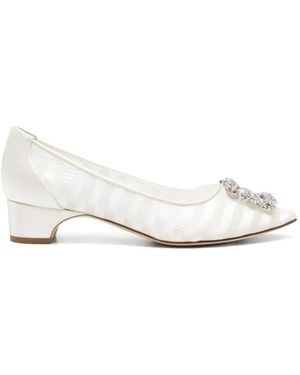 Manolo Blahnik Hangisi Crystal-Buckle Pumps - White