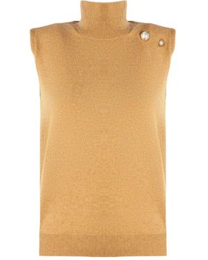 Alberta Ferretti Pearl-Embellished High Neck Top - Natural