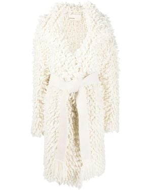 Sherpa Belted Textured Mohair-Blend Coat - White