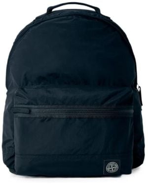 Stone Island Logo-Patch Zip-Pocket Backpack - Blue