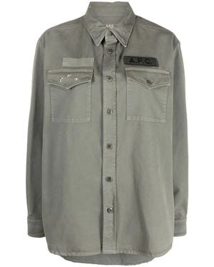 A.P.C. Logo-Patch Shirt Jacket - Gray