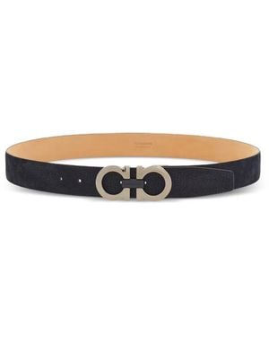 Ferragamo Gancini-Buckle Calfskin Belt - White