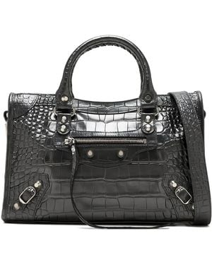 Balenciaga Small Le City Crocodile-Effect Zip-Fastening Tote Bag - Black
