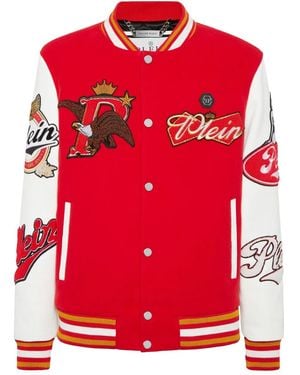 Philipp Plein Patch Varsity Bomber Jacket - Red